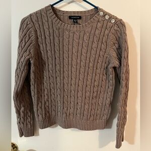 Lands' End Women's medium petite Tan Cable Knit Sweater with buttons